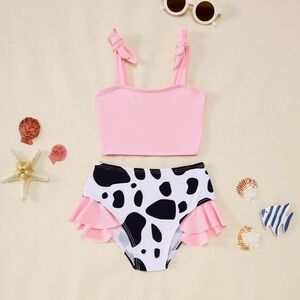 Girls Size 6 Pink and Black 2 Piece Swimsuit